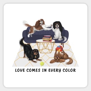 Love Comes in Every Color, All Four Cavalier King Charles Spaniels Sticker